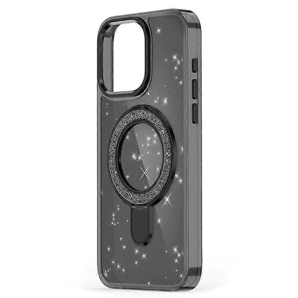 Kompatibel med iPhone 16 Skal Glitter Design TPU+PC Stöd Telefonfodral（Svart）