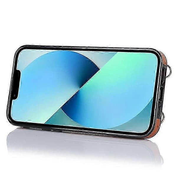 Blixtlåsplånbok Telefonfodral Kompatibel med iPhone 13 mini PU-läderbelagd TPU Roterande Ring Kickstand Telefonfodral A