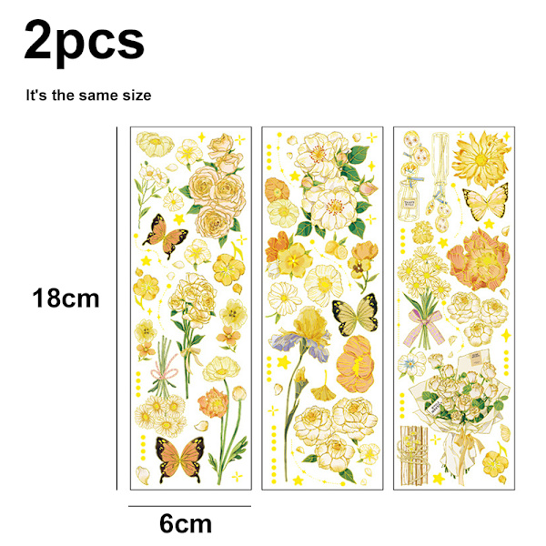 2-pakning 6 stk Vintage Floral Scrapbook Stickers Blomster Vanntett