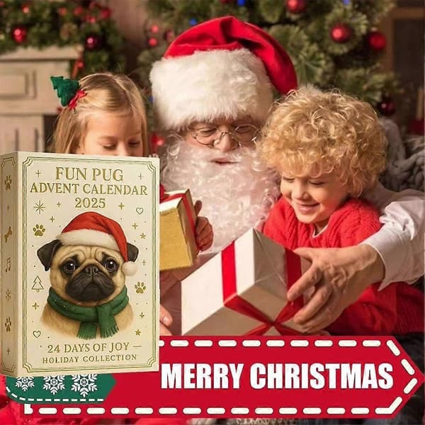 Morsom Mops Julekalender 2025, 24 Dager Jul Mops Hund Julekalender