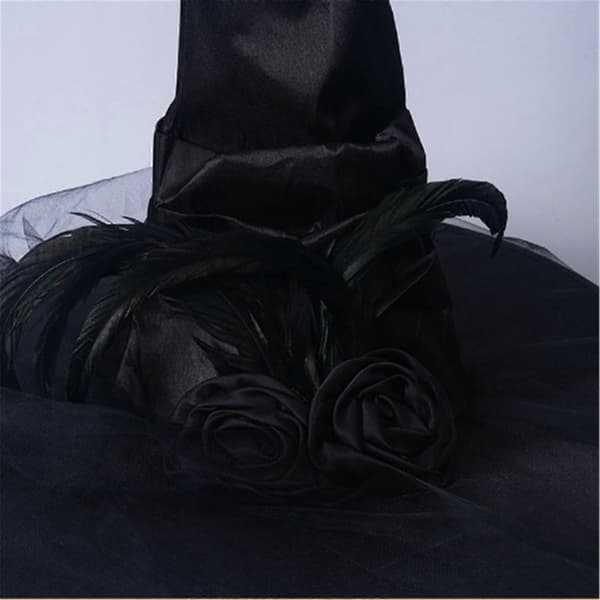Halloween Dame Heksehat Bred Kant Spids Hat Fest Maskeradehat Med Edderkopper og Krøllet Tilbehør Sort A