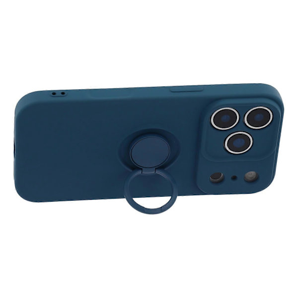 For iPhone 17 Pro Max silikondeksel med stroppringstativ telefondeksel (blå, midnattsblå)