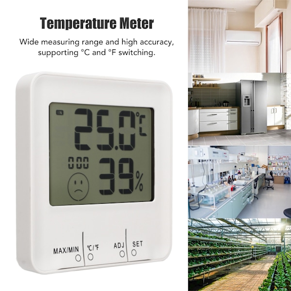 Termometer Hygrometer Temperatur Fuktighetsmätare Digital Display Elektrisk Klocka för Hemmet