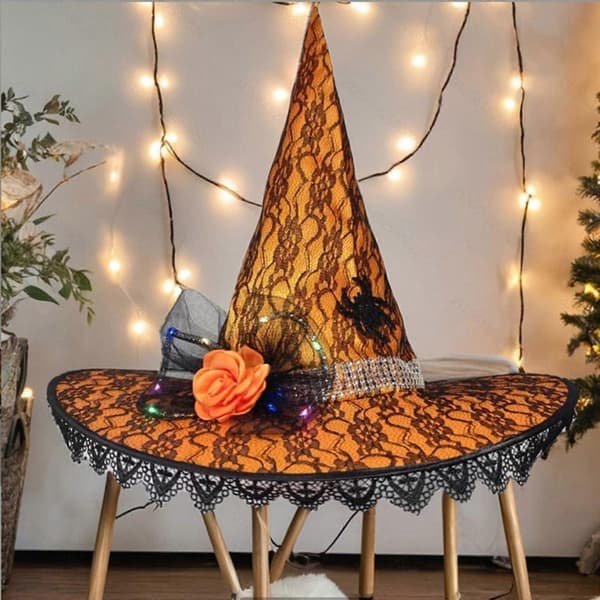 Lysende heksehatt Halloween Kostyme Tilbehør til Halloweenfest Blonde Blomsterhatt Elegant Hodeplagg til Maskerade oransje A