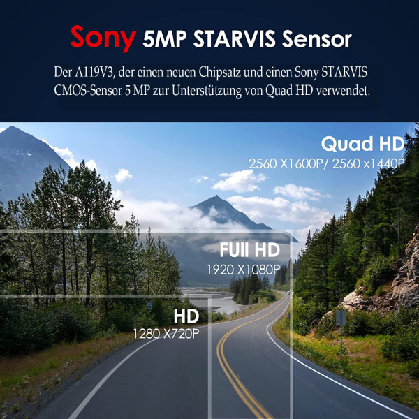 VIOFO A119 V3 Dash Cam 2560x1600P 2k GPS-moduulilla, 24 tunnin puskuripysäköintitila vain autokamera, Quad HD IMX355 5MP -sensori HDR, Ultra Night Vision