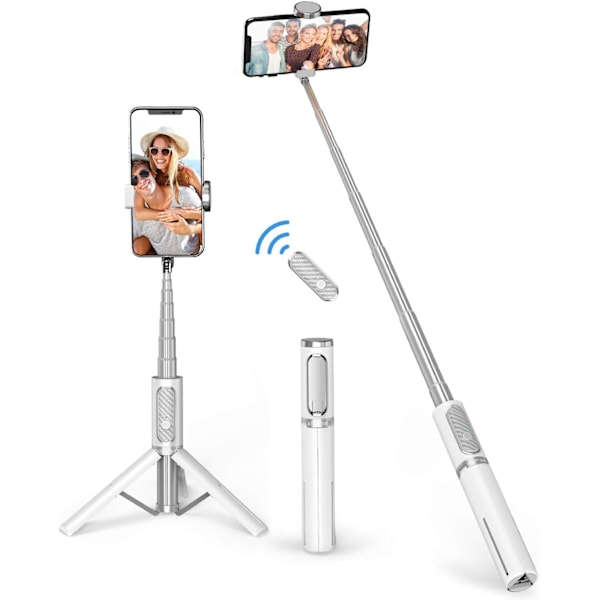 Bluetooth Selfie Stick-stativ, utvidbar 3-i-1 Selfie-stang laget av aluminium med trådløs fjernkontroll 360° roterbar for iPhone 13/12/11 Pro/XS