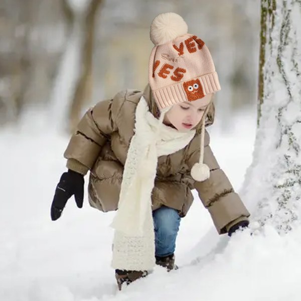 Vinterkabelstickad Pom Beanie Hat, Kids Hat