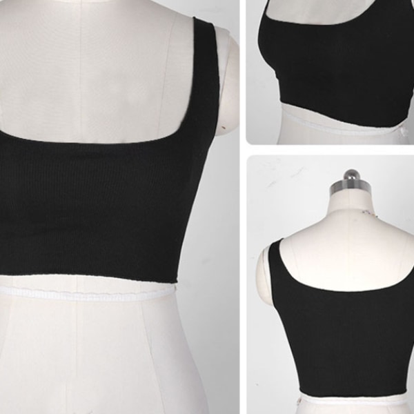 Ærmeløs Strappy Tank Square Neck Workout Basic Crop Tops