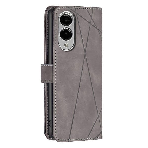 Magnetisk spænde Rhombus tekstur læder telefoncover til Samsung Galaxy S25 Edge 5G Grå
