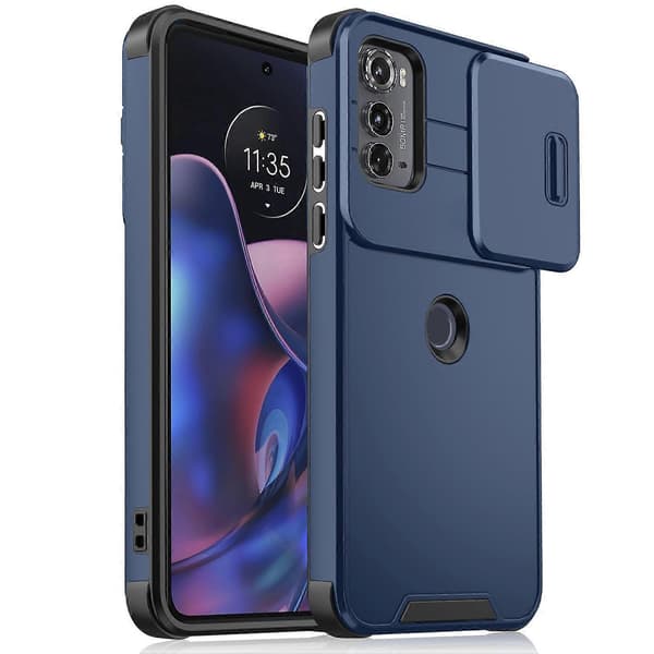Skydende Camshield TPU + PC telefoncover Blå til Motorola Edge 2022