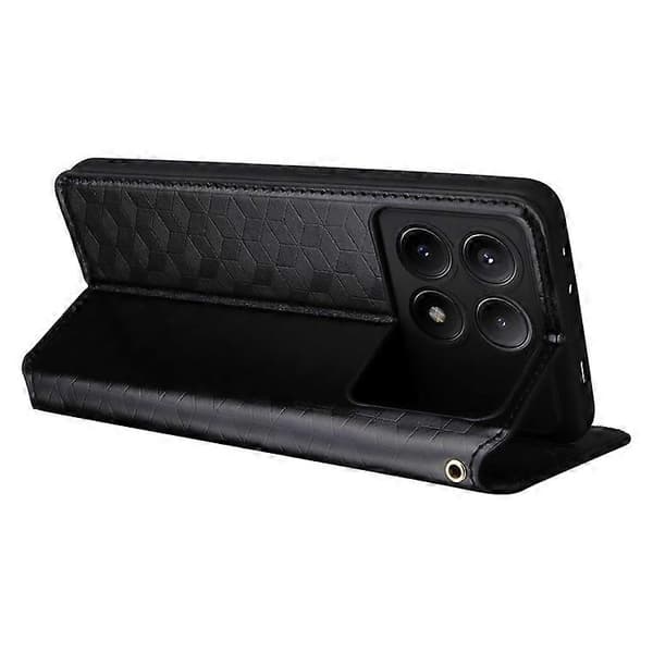 Kompatibel med Xiaomi Redmi K70E 5G / Poco X6 Pro 5G etui rombemønster lædercover sort