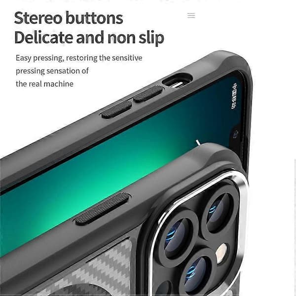 Kompatibel med iPhone 13 Pro Magnetiskt telefonfodral TPU+PC Baksida Kolfibertextur A
