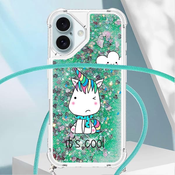 For iPhone 16 Plus TPU-deksel med snor, Quicksand-mønster, telefondeksel A