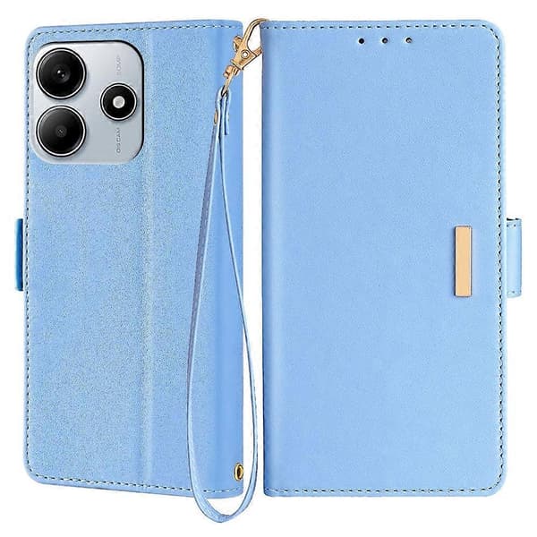 För Xiaomi Redmi Note 14 5G Plånboksfodral i Läder RFID-blockerande Stativskydd med Handrem