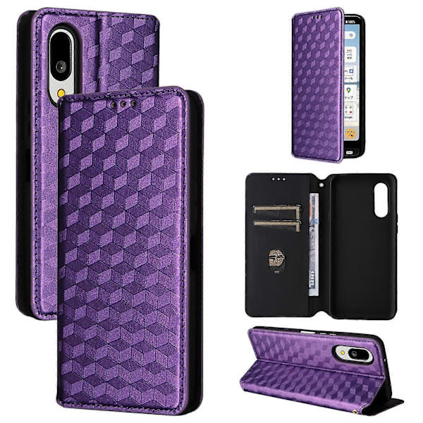 Cubic Grid Texture Flip Läderfodral för telefon (lila, för Sharp Basio Active3)