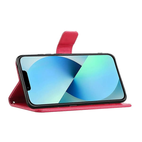 Til iPhone 14 Pro Max 6,7 tommer Stødsikkert sommerfugleblomst-præget telefoncover PU-læderstativ Wal A
