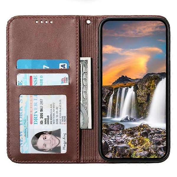 För iPhone 16 Plus Stativfodral Präglat PU-läder Plånboksfodral