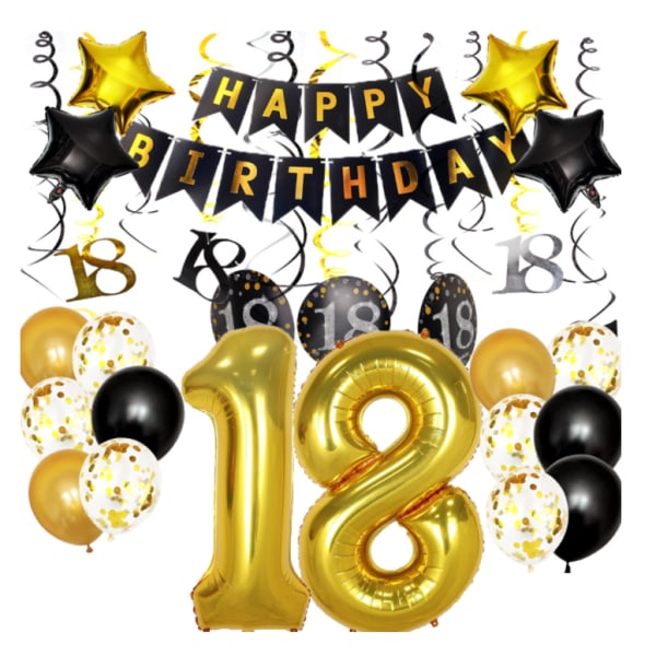 18-års fødselsdagspynt Festartikler Guldnummerballon 18