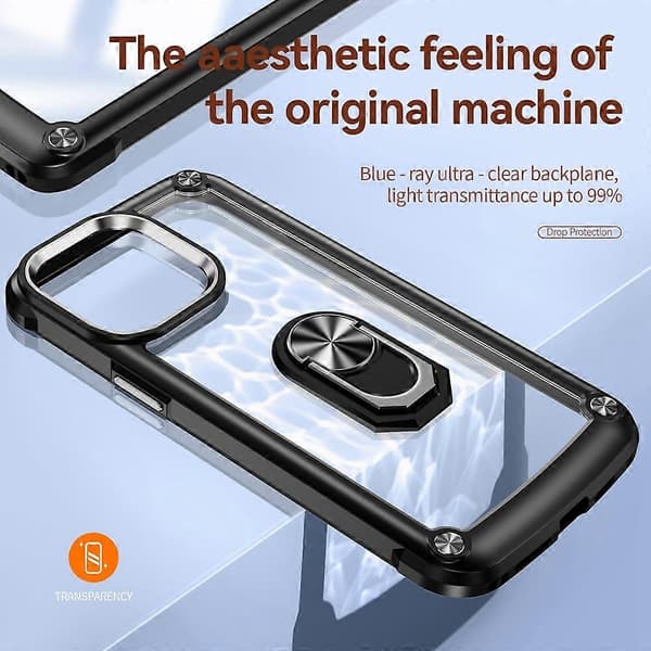 TPU + PC Linsebeskyttende Telefondeksel med Ringholder Svart til iPhone 15 Pro Max