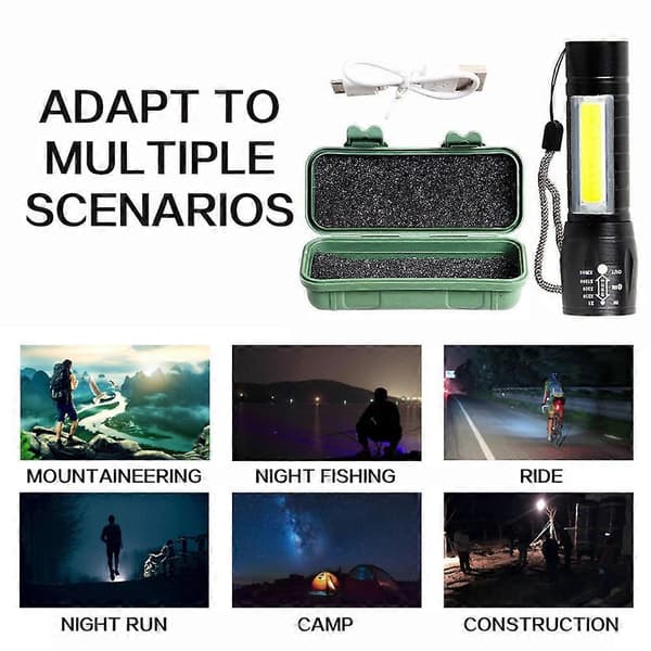 Zoombar LED Lommelygte 3 Tilstande Mini Håndlommelygte til Natfiskeri Camping A