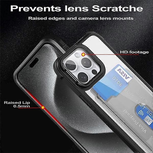 Kompatibel med iPhone 15 Pro-fodral Linsram Stöd Akryl+TPU+PC Kortficka Telefonfodral A