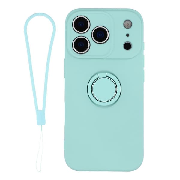 For iPhone 17 Pro Max silikondeksel med stroppringstativ telefondeksel (Azure, himmelblå)