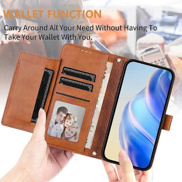 Flipfodral för Nokia 6.3 Dragkedja PU-läder Magnetisk korthållare Brun