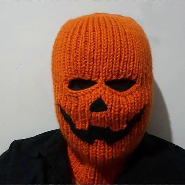 Håndlavet Strikket Græskarhue, Halloween Cosplay Maske til Voksne, Hyggelig Efterår Vinter Hue, Perfekt til Halloweenfester og Kostumer, One Size A
