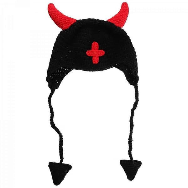 Mössa med horn Vinterkostymmössa Halloween-tillbehör Stickad Halloween-stil 1 set A