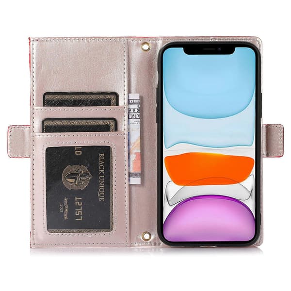För iPhone 11 6,1 tums dragkedjeficka design Litchi textur telefonfodral, PU läder flipfodral vikbart