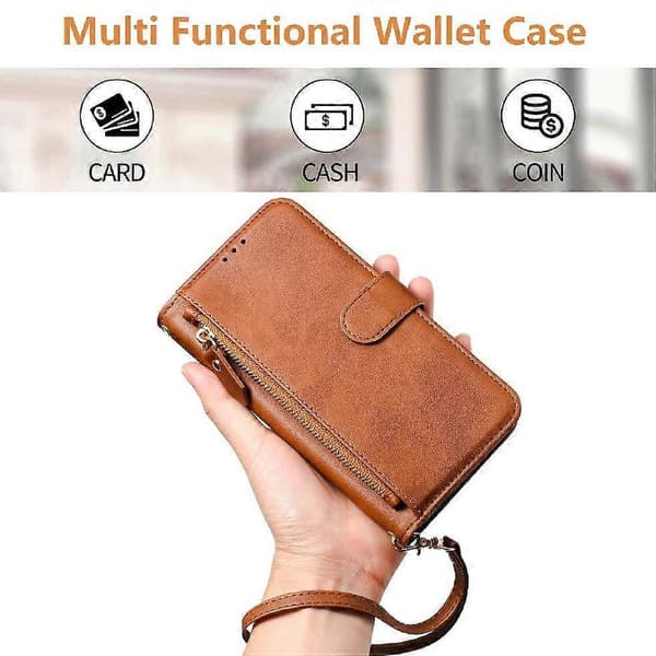 Flip-etui til Blackview Wave 6C lynlås PU-læder magnetisk kortholder brun