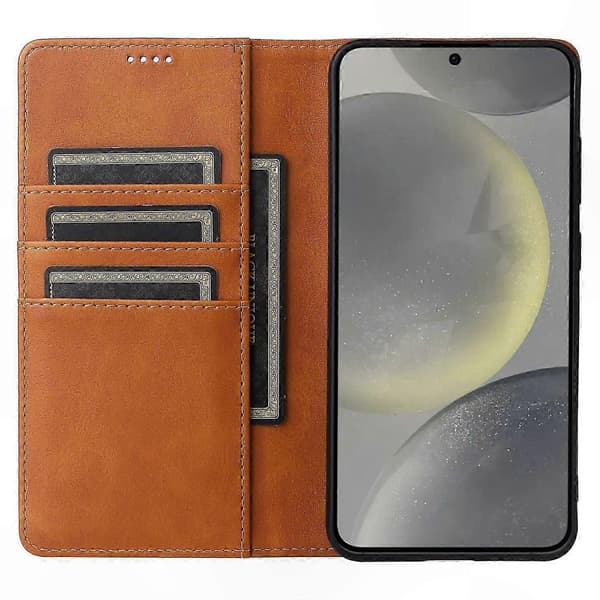 Plånboksfodral med magnetlås kompatibelt med Galaxy S24, Premium läderfodral Brun
