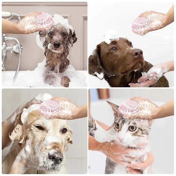 ZK-One blød silikone hundebørste kæledyrsshampoo massage badebørste badeværelse hundevask massagedispenser skønhedsbruserbørste (pink) A