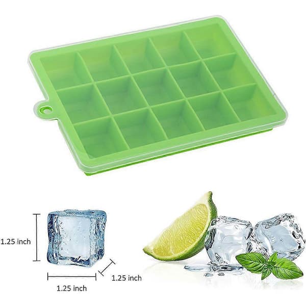 2-pack isbitsformar i silikon med lock, lättsläppande isbitsformar för whisky, barnmat, silikonkakform - lila + grön - 15 A