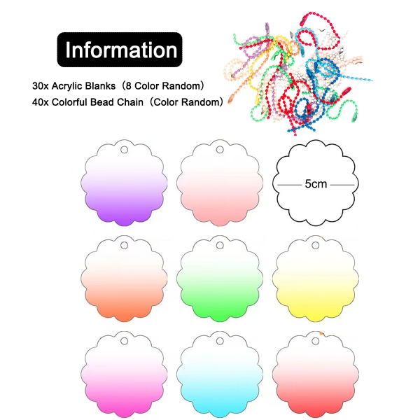 30 stk akryl blanks med 40 fargerike perlekjeder, gjennomsiktig