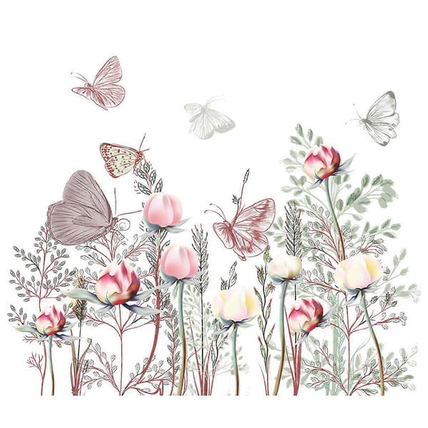 Blommor Fjäril Växt Väggklistermärke