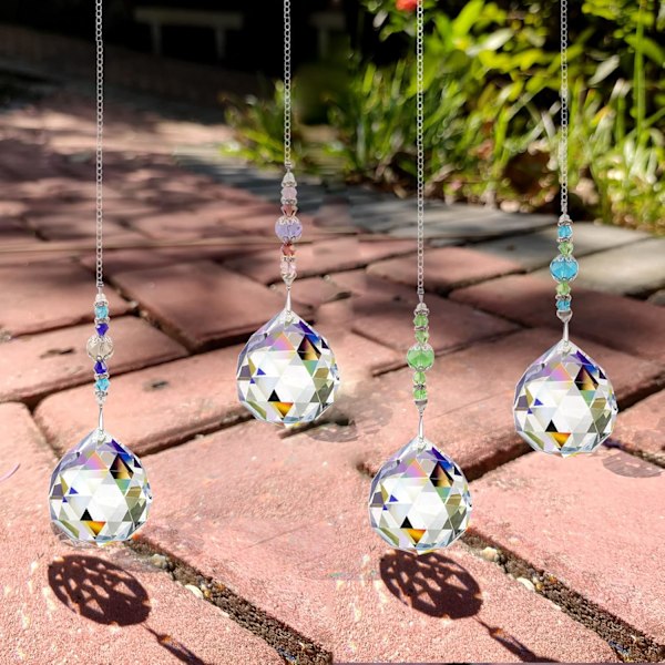 Iögonfallande Kristallprismhänge, Multifunktionell Dekor, 30 mm Storlek, Set med 4 Klara K9-kristaller, Iriserande Fasetterade Pärlor, Silverdistanser, För Trädgård