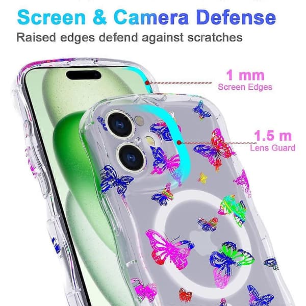 For iPhone 16 Plus Magnetisk Deksel Bølgekant Glitter TPU Telefon Bakdeksel A