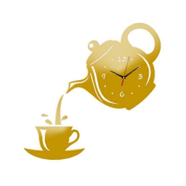 3D Väggklocka Akryl Kaffekopp Tekannor Perfekt Konst Dekorera Modern Väggklocka för Hemmet A