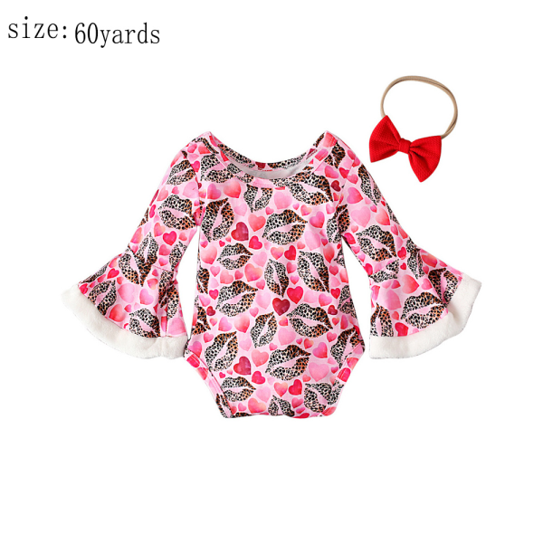 Baby Flared Long Sleeve Lips Heart Print Bodysuit Jumpsui