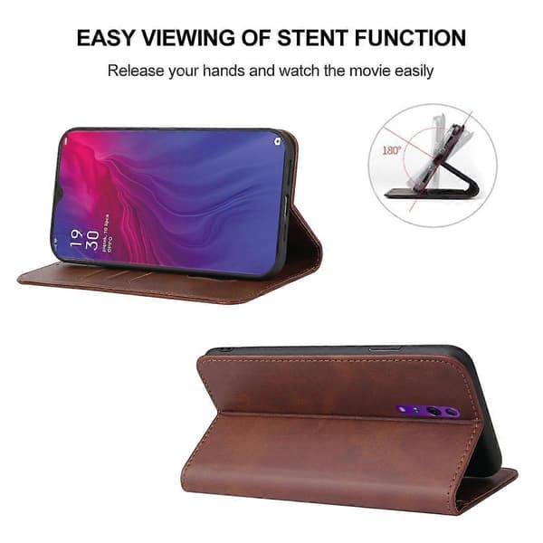 För OPPO Reno Z Magnetlås Läderfodral (Brun)