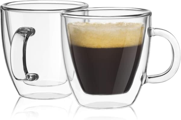 Dobbeltvæggede isolerede glas espressokrus (sæt med 2) - 5,4 ounces