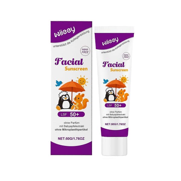 Ansiktssolkräm SPF 50+, Solkräm Ansikte 50 Stöder Kollagenbildning, Solskydd Parfymfri, Ansiktssolskydd utan Mikroplaster, Minskar S A