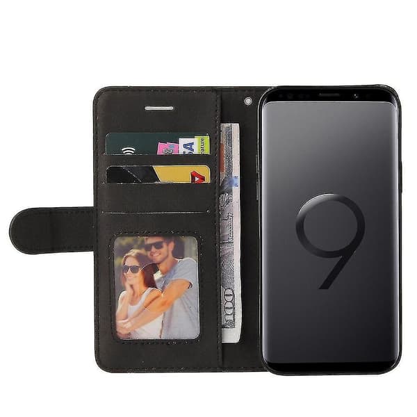 Etui til Samsung Galaxy S9 Plus Læderpung Bog Flip Folio Stand View Cover - Sort A