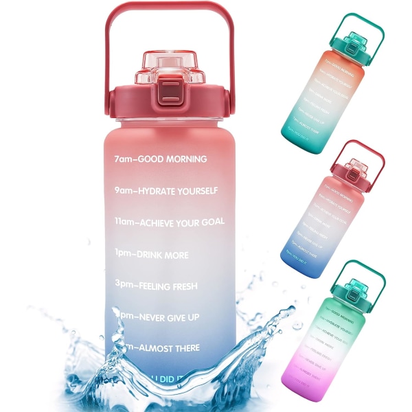Halv gallon vandflaske med tidsmarkør og halm BPA-fri