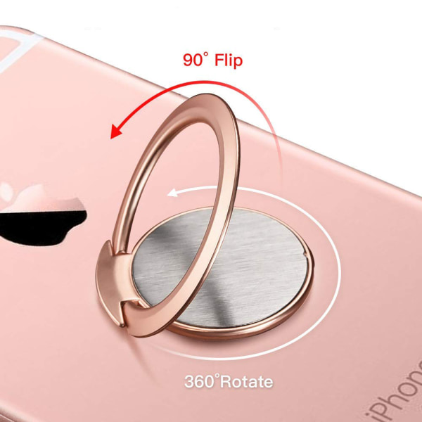 Ringstativ for telefon, ultraslank 360° rotasjon med fingergrep, ringholder kompatibel med magnetisk montering for bil for IPhone Samsung Galaxy (rose gull)