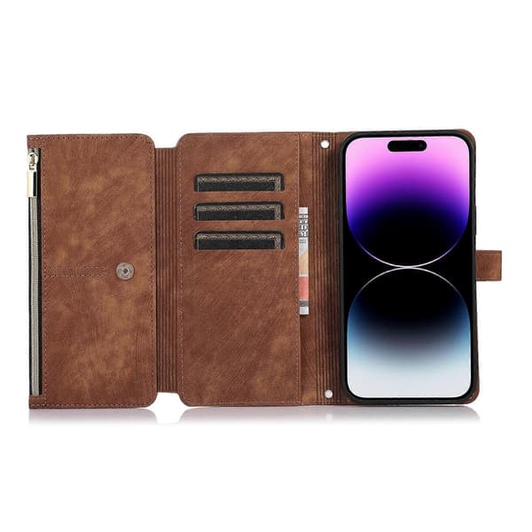 För iPhone 14 Pro Max Dream 9-kort plånbok dragkedja väska läder telefonfodral A