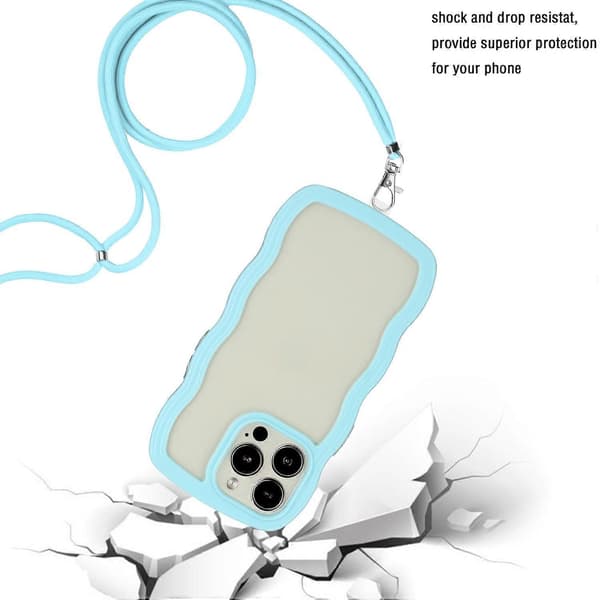 Til iPhone 13 Pro Lanyard Candy Color Wave TPU Klart PC Telefoncover Blå