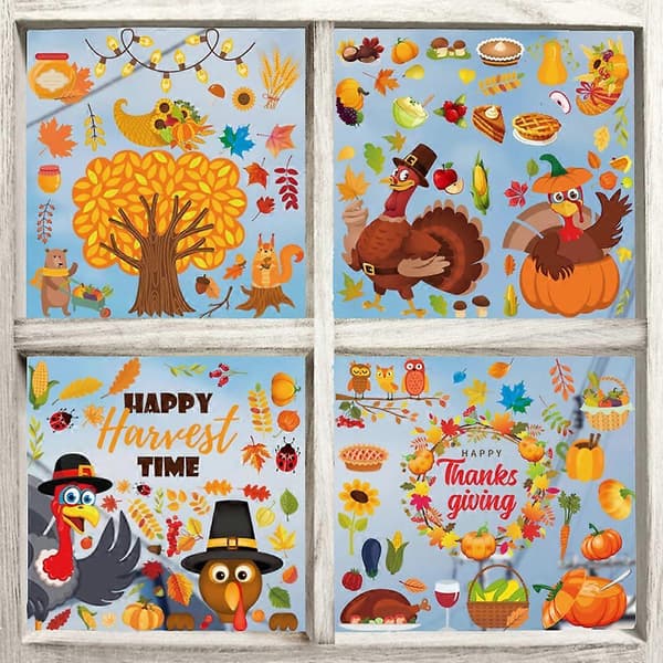 Thanksgiving Turkey Sticker Pumpkin Maple Leaf Fruit Static Sticker (stil2383) A
