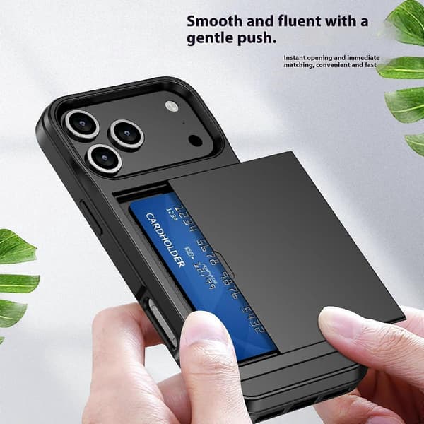 For iPhone 17 Pro Max-deksel med skyvekortholder PC + TPU-telefonbakdeksel